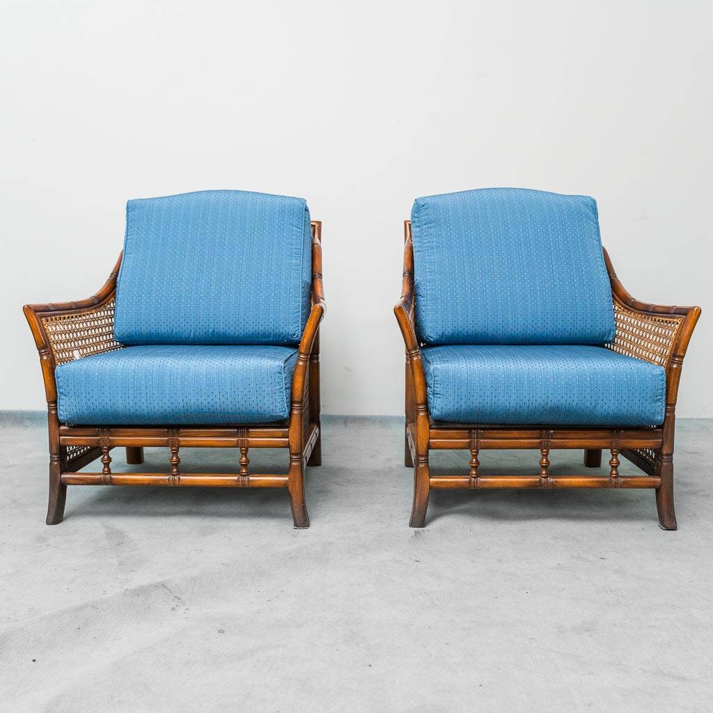 Pair of vintage armchairs in bamboo and Vienna straw 1960s modernism