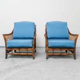 Pair of vintage armchairs in bamboo and Vienna straw 1960s modernism