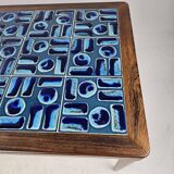 Table basse en palissandre et céramique bleue