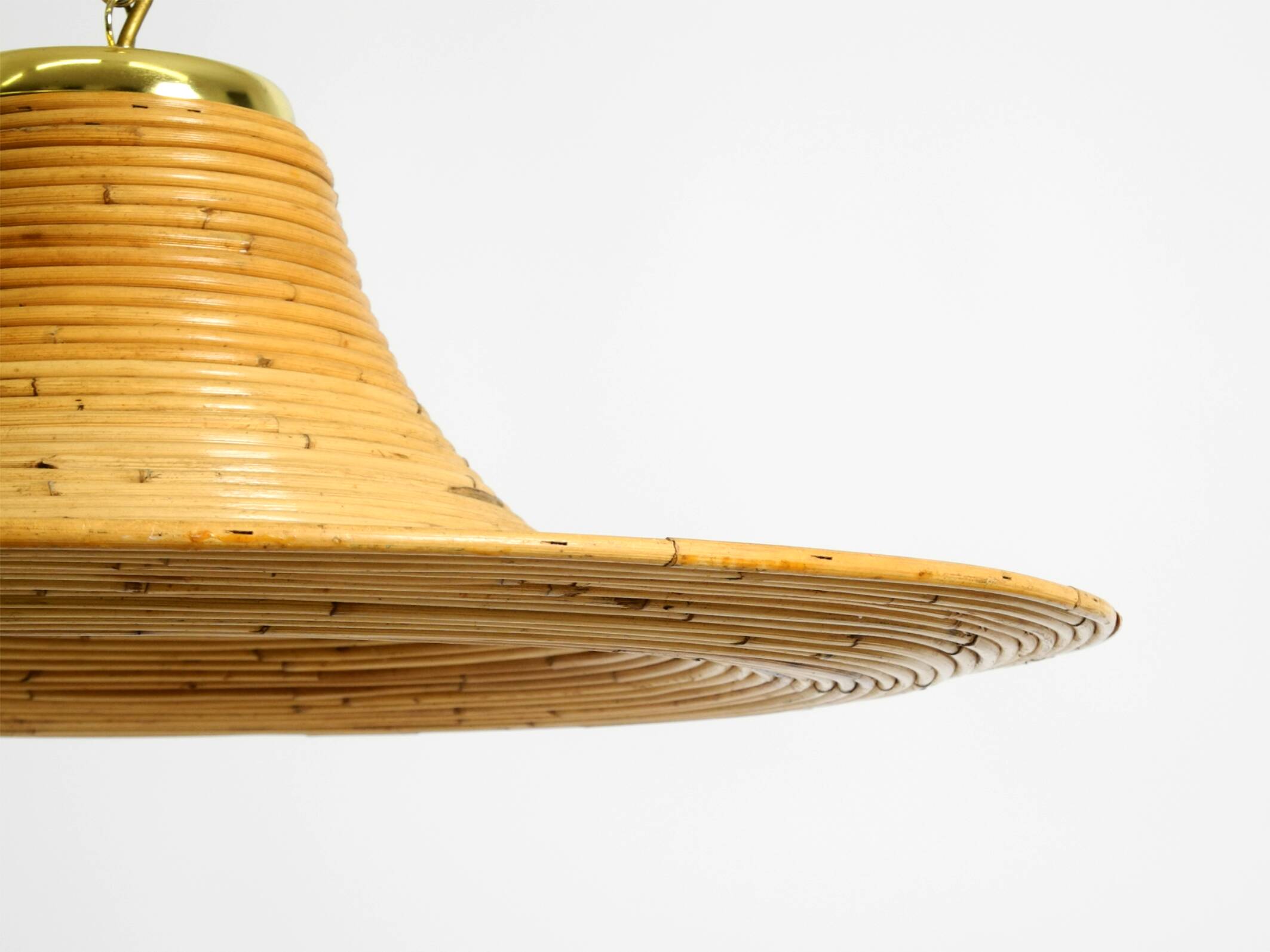 Beautiful, large Italian 1970s bright bamboo wood ceiling pendant lamp