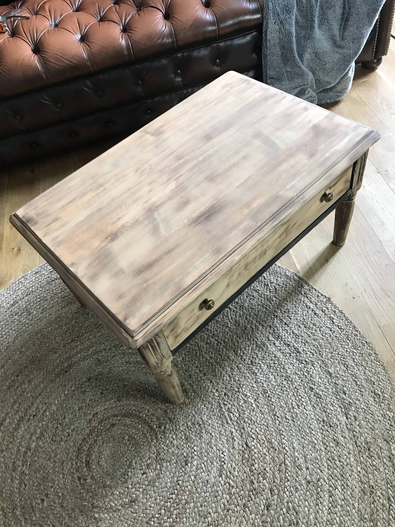 Old coffee table drawer countryside farmhouse wood carved vintage