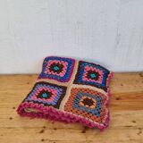 Plaid vintage au crochet multicolore motif granny