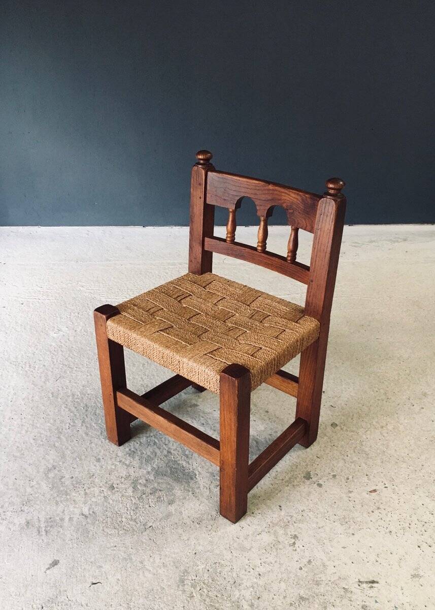 Oak & Rope Travail Populaire Side Chair, Belgium, 1950s