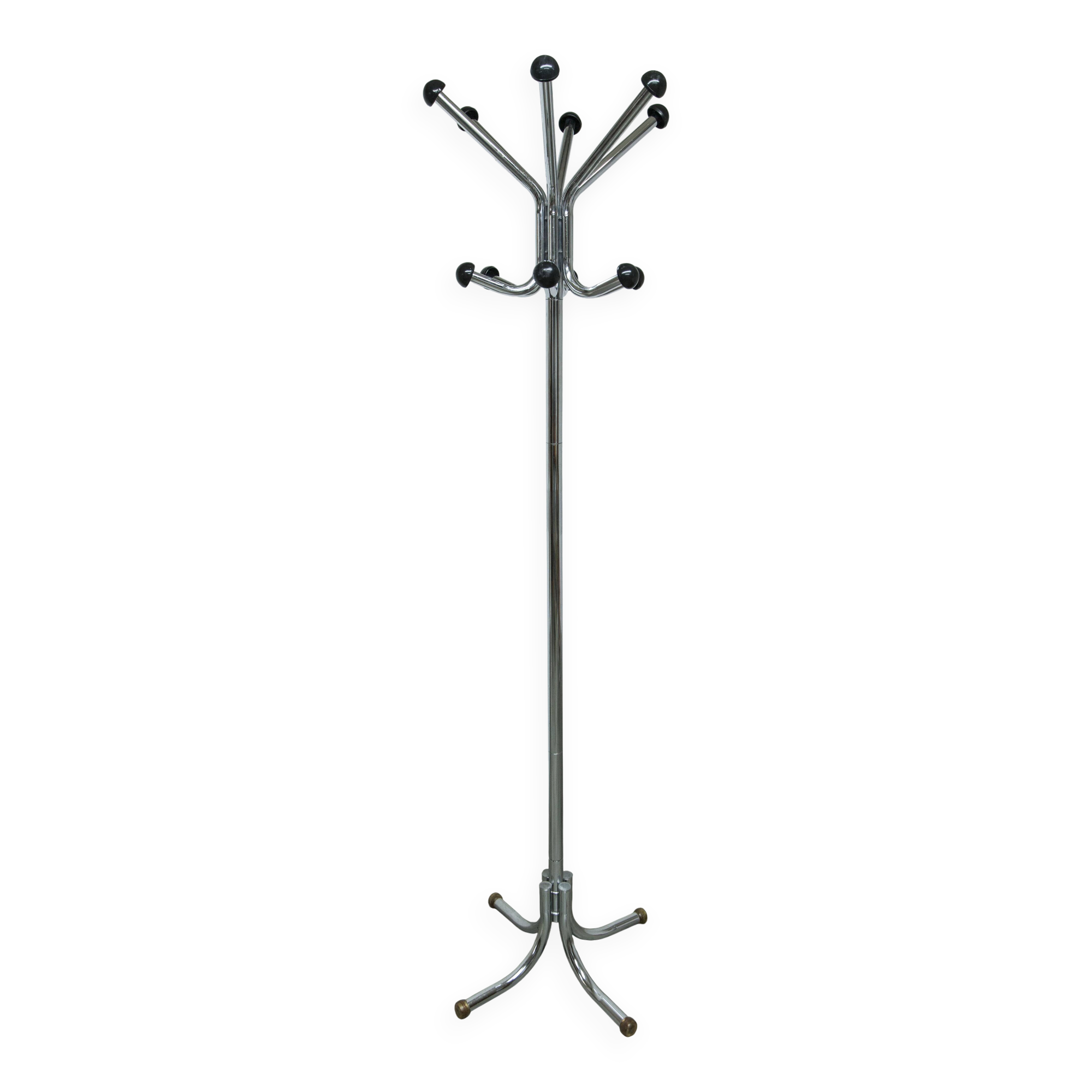 Coat rack with 12 chrome and black plastic hooks, 1960, 2m.