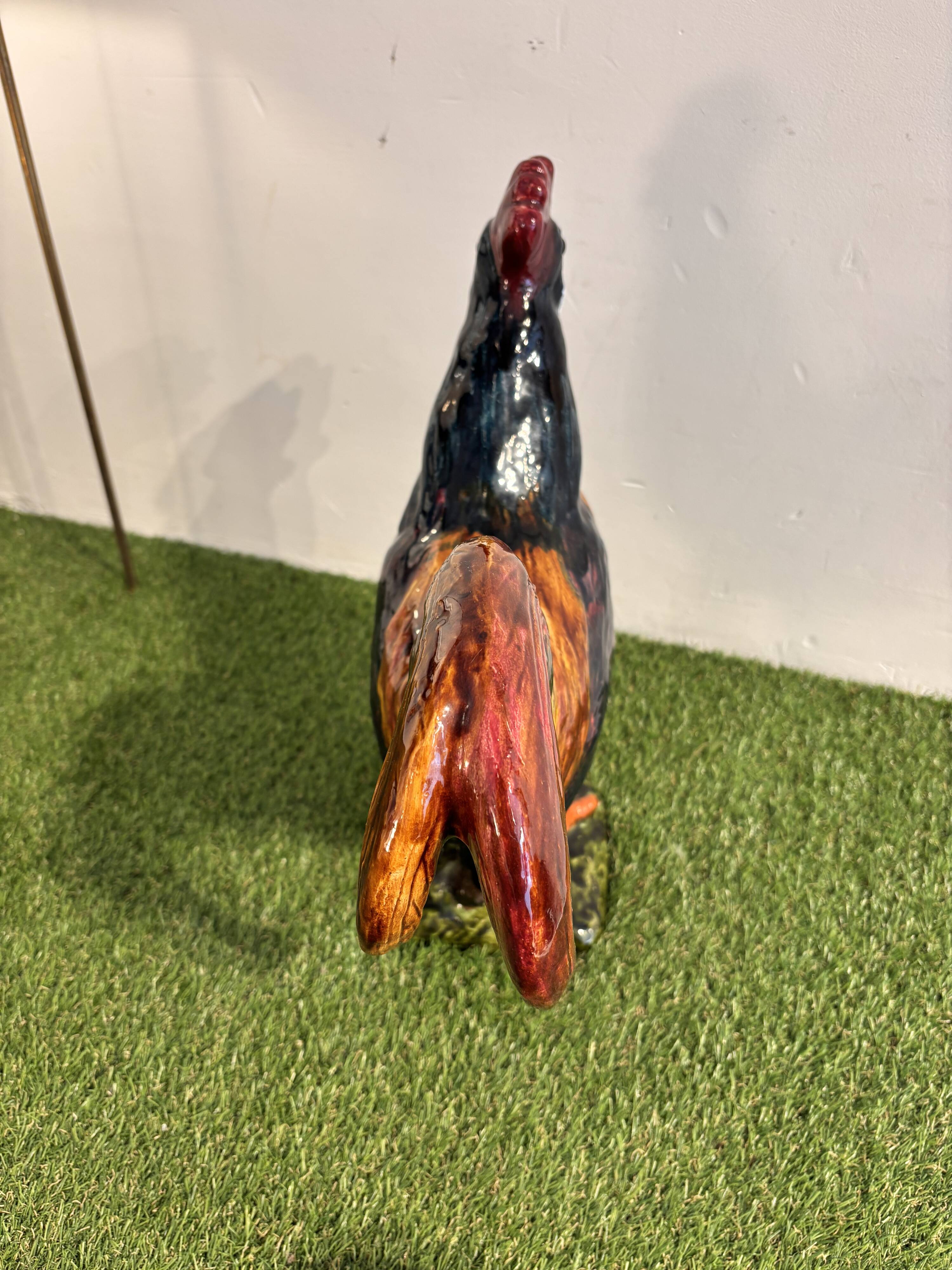 Ceramic sculpture of a rooster from Bavent, glazed terracotta, 1960.