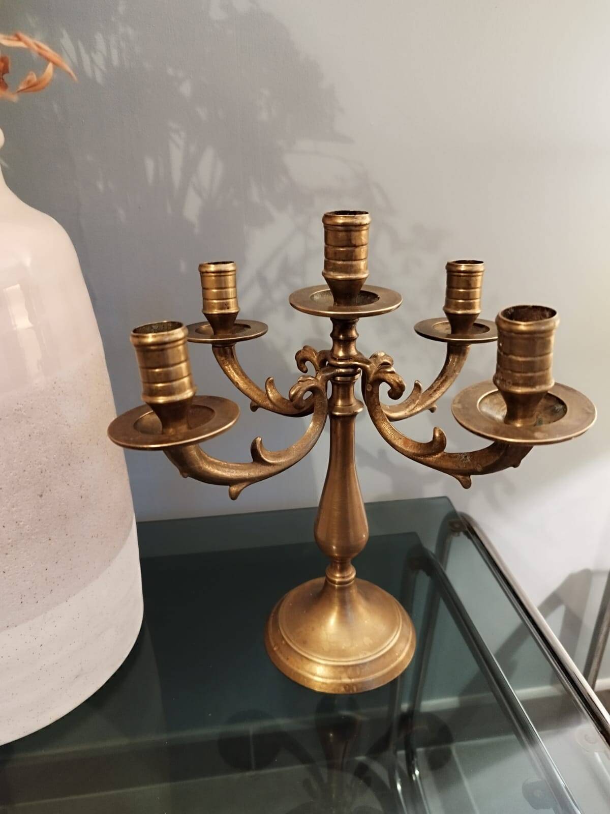 Old candlestick candelabra candle holder in brass with movable arms 5 lights