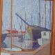 Huile sur panneau originale suédoise – « Bateaux à quai » par Olle Anderson – vintage et encadrée – 44 × 51 cm