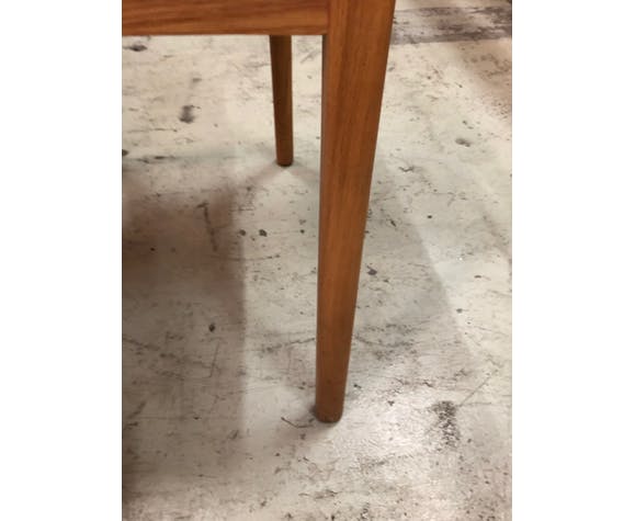 4 light wood canning chairs with black leather armrests