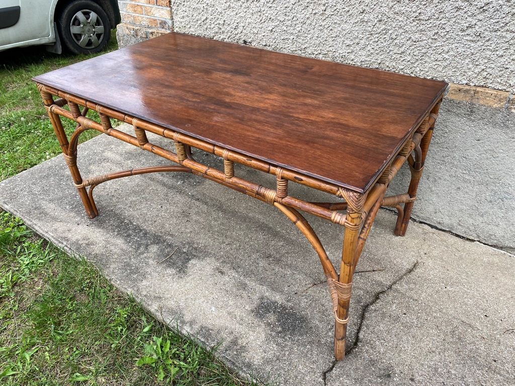 Vintage rattan dining table 70s
