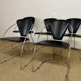 Lot 5 chairs black leather thread