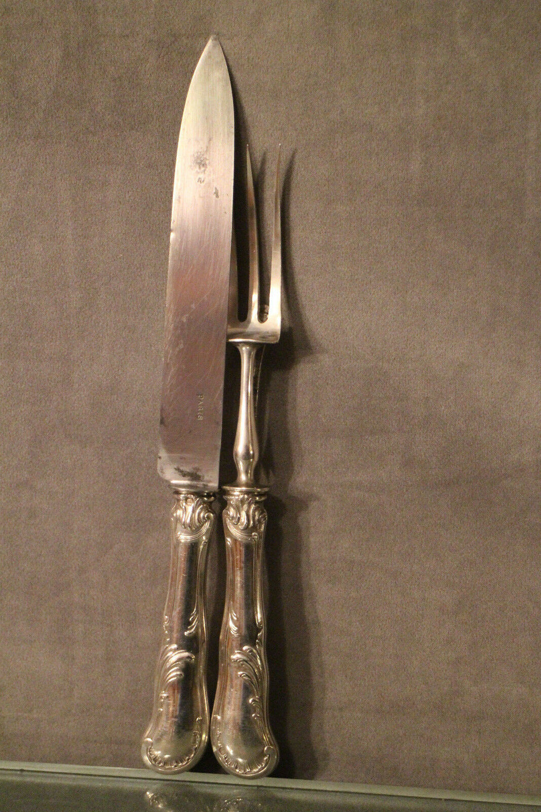 Cutting service knife handles silver Minerve style Rocaille Louis XV