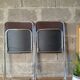 Set of two folding chairs in brown and metal fabric - vintage