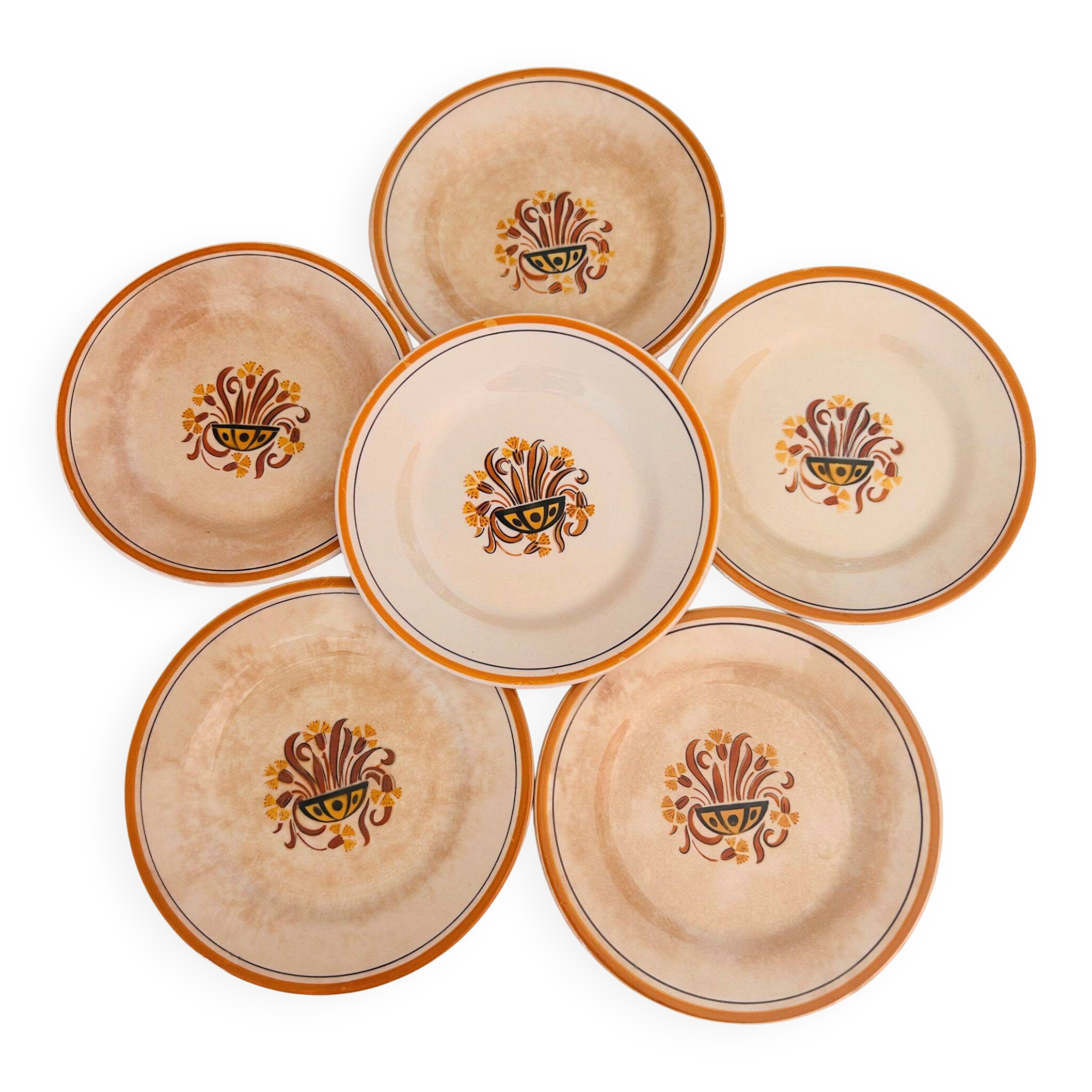 6 dessert plates, Creil and Montereau – Pansy model.