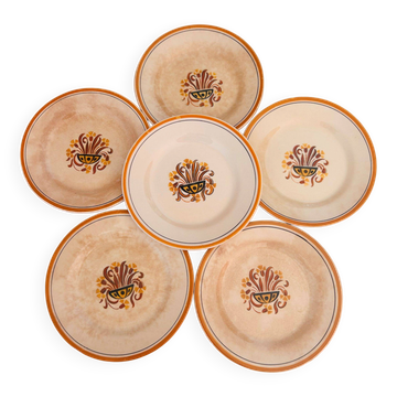6 dessert plates, Creil and Montereau – Pansy model.