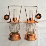 Paire bouteilles lanterne musicales cuivre vintage 60