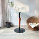 Vintage round mushroom table in wood and glass, 1970s