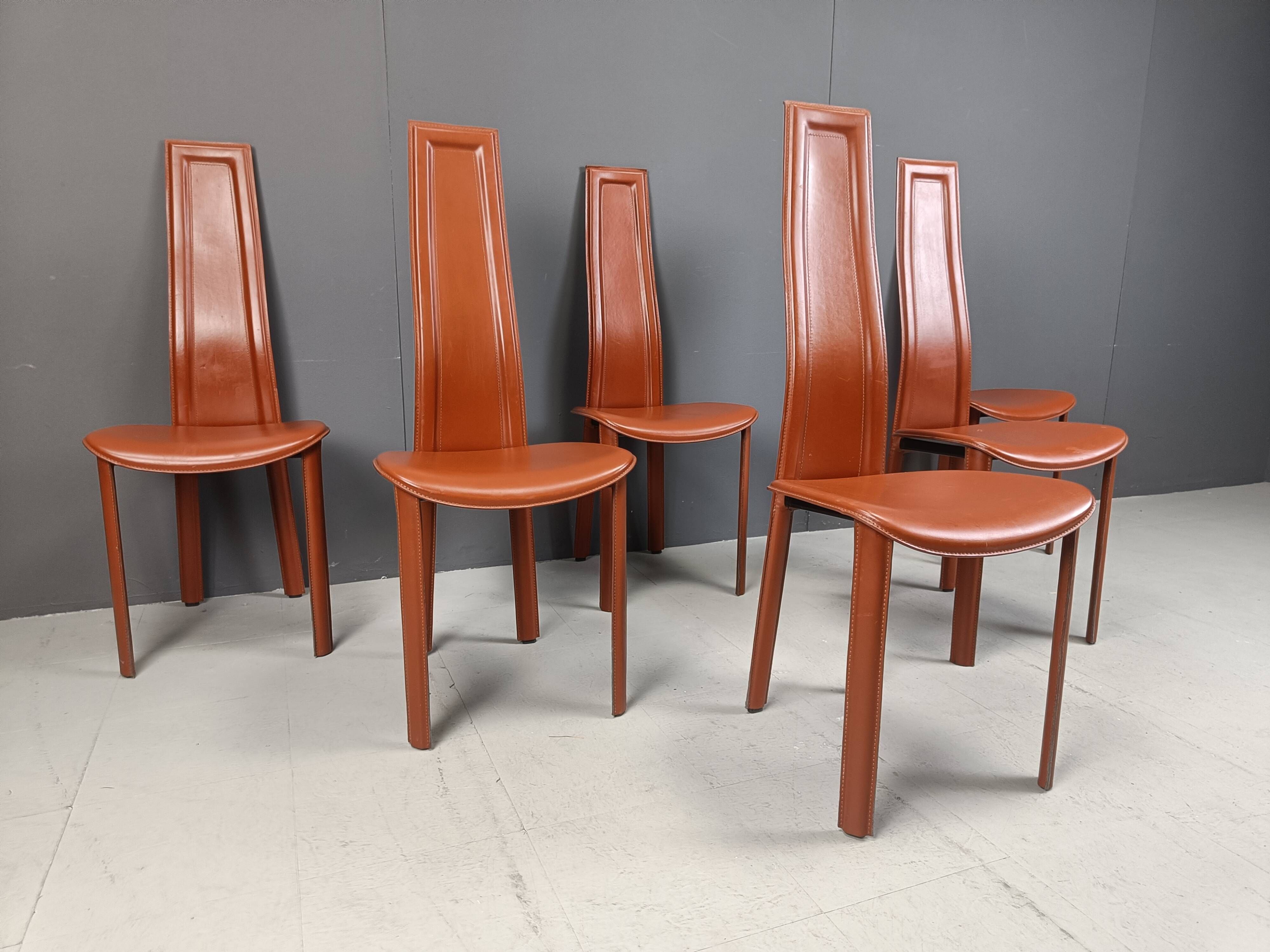 Vintage Leather Dining Chairs by Arper Italy, 1980s - Set of 6