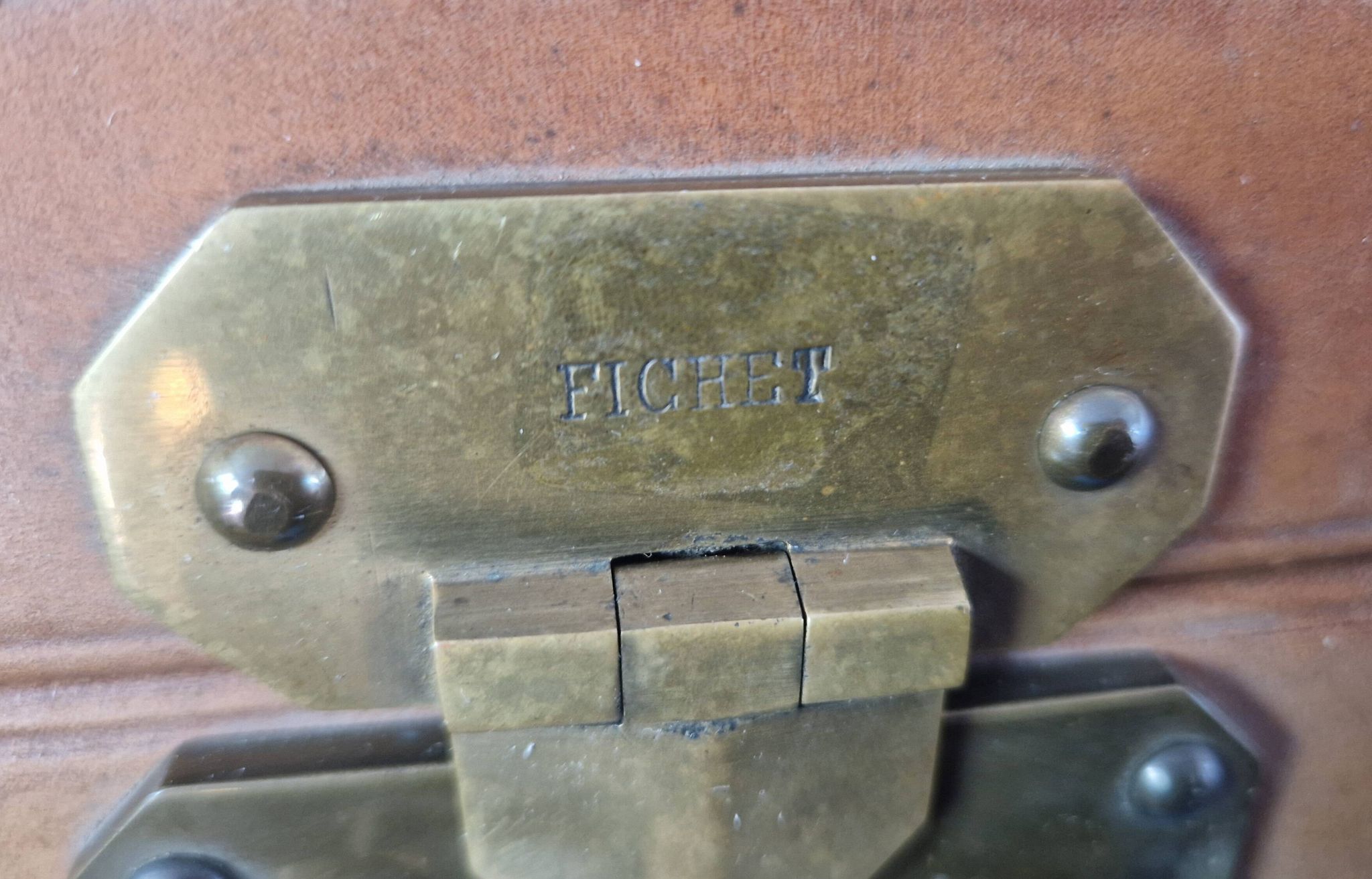 Antique leather and brass trunk/suitcase, high-end luggage circa 1930