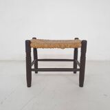Vintage rattan and wooden stool, France, 1960's