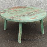 Table basse ronde en bois ancien vert