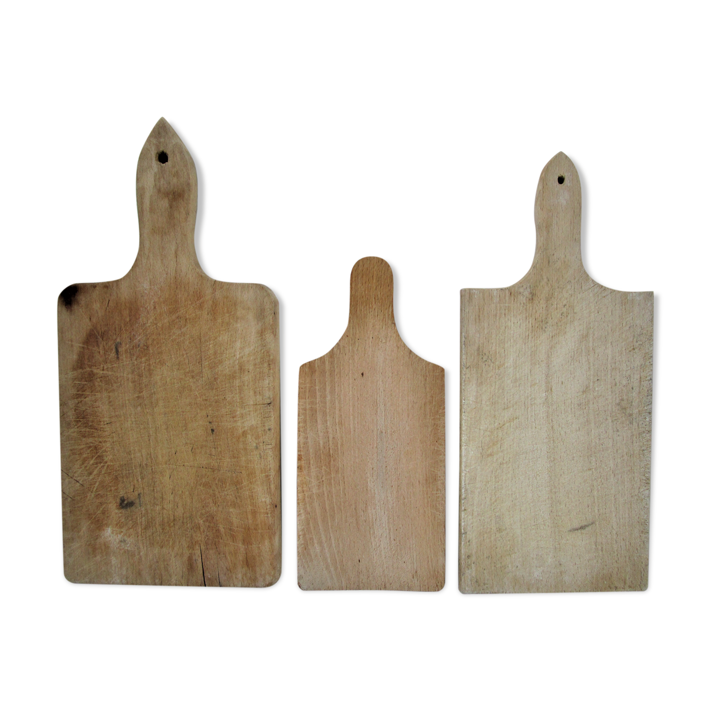 Three vintage solid wood cutting boards