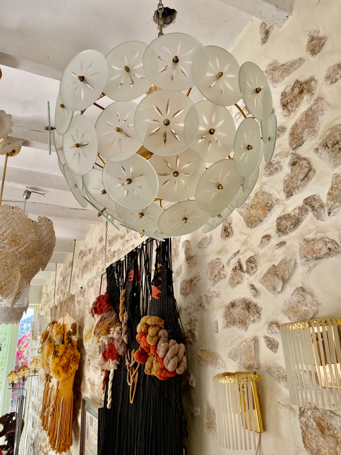 Veca ceiling lamp floral model gold structure, italy 1980s