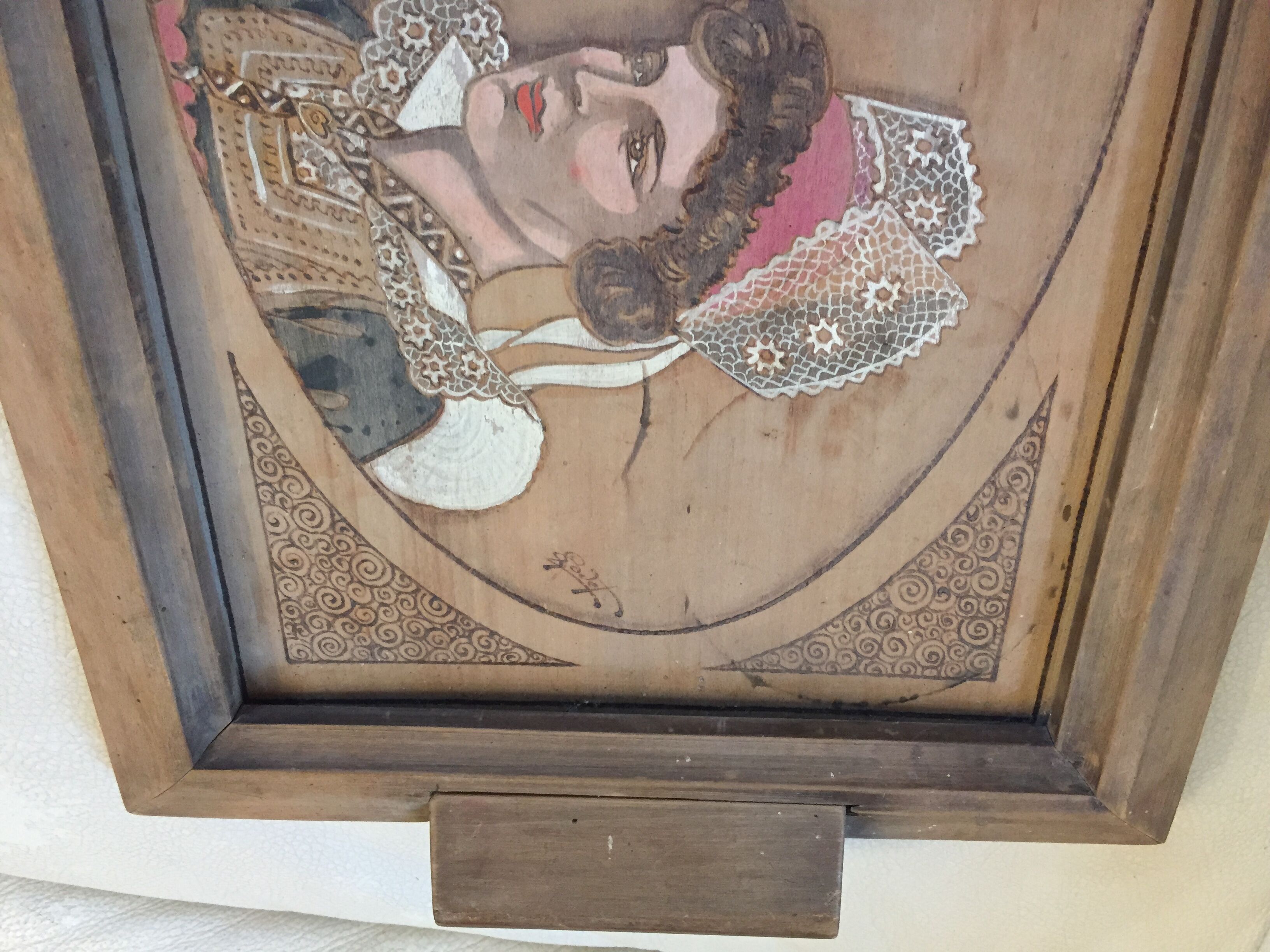 Pyroengraved and painted tray Breton couple