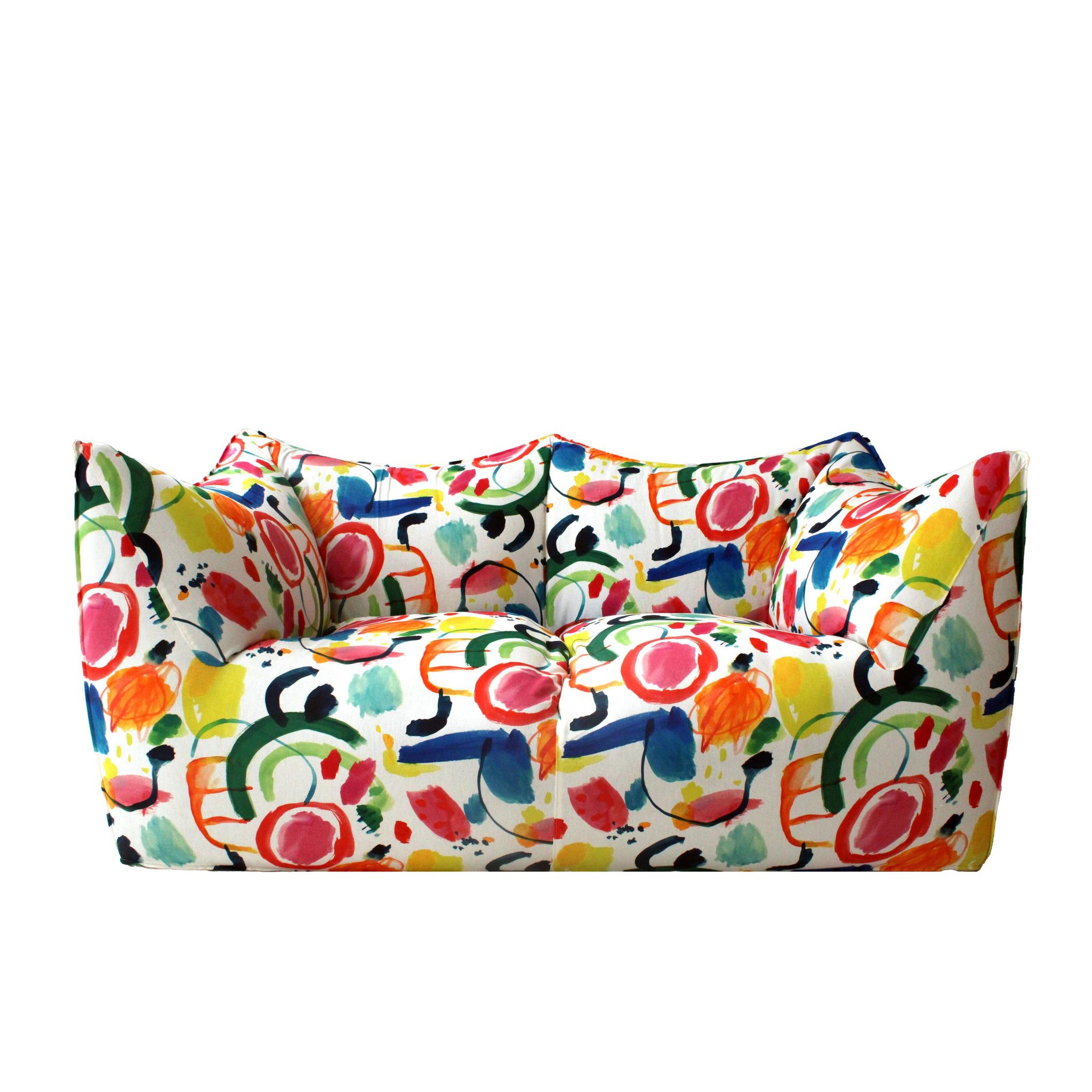Sofa Bibambola conçu par Mario Bellini, revêtu de tissu Arty coloré.