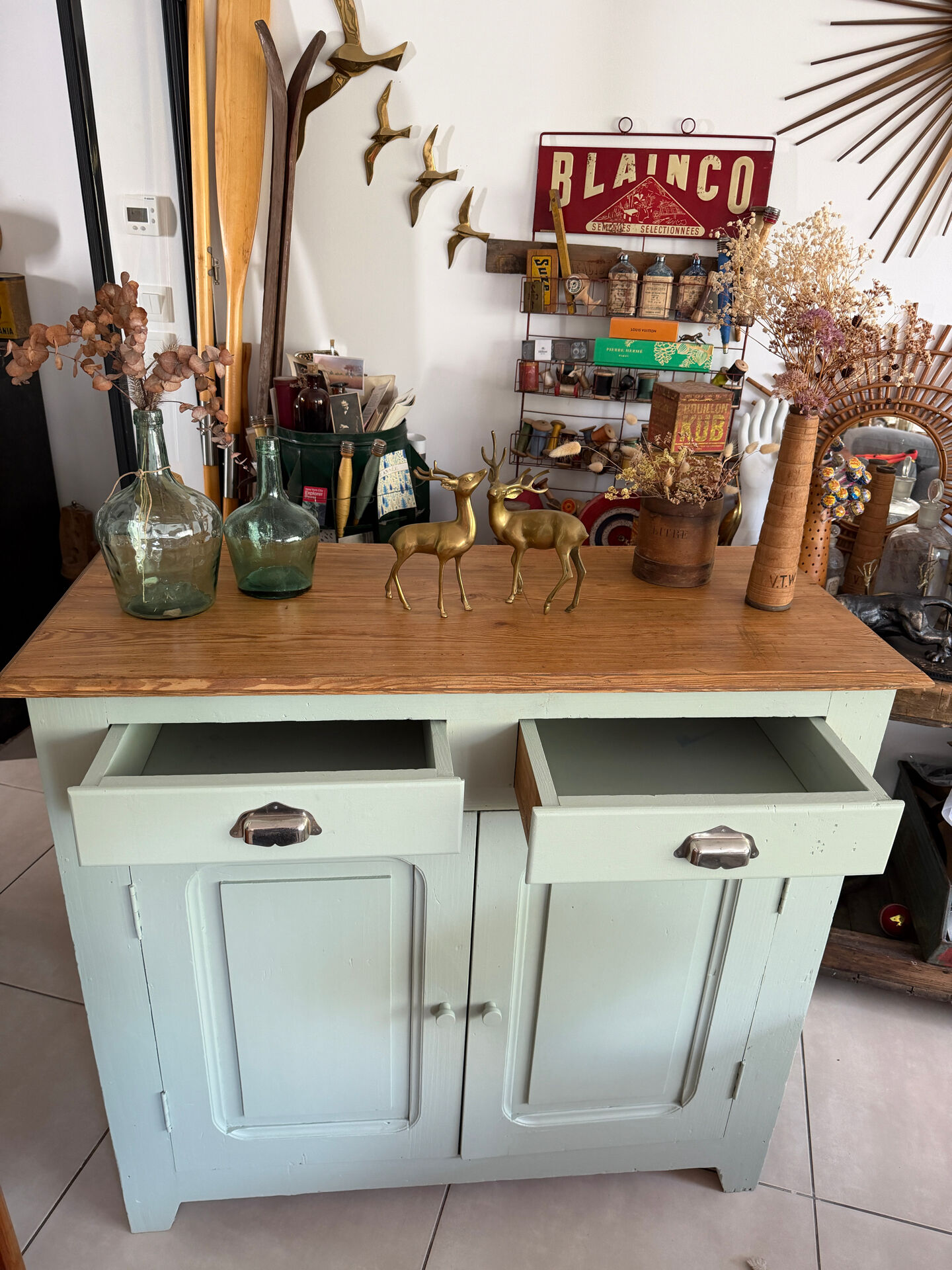 Vintage green almond Parisian buffet
