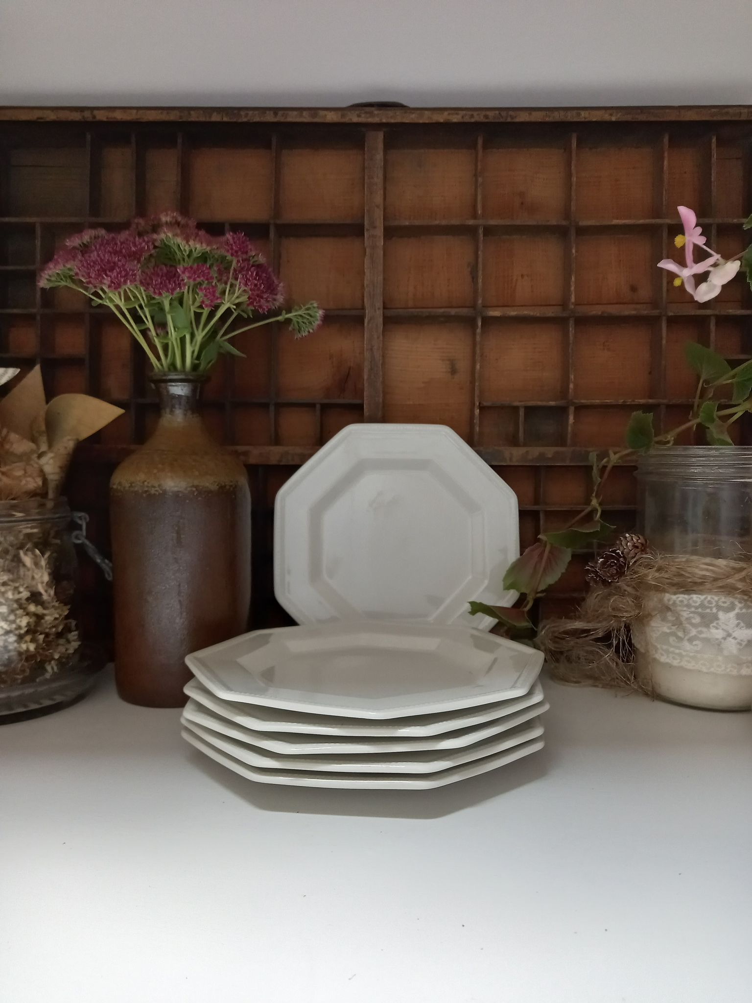 6 white octagonal dessert plates Johnson Brothers Heritage (ø 19.5 cm)