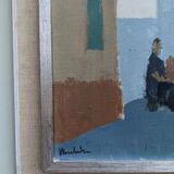 Mid-Century Modern "Charming Town" Vintage Swedish Street Scene Oil Painting, Framed