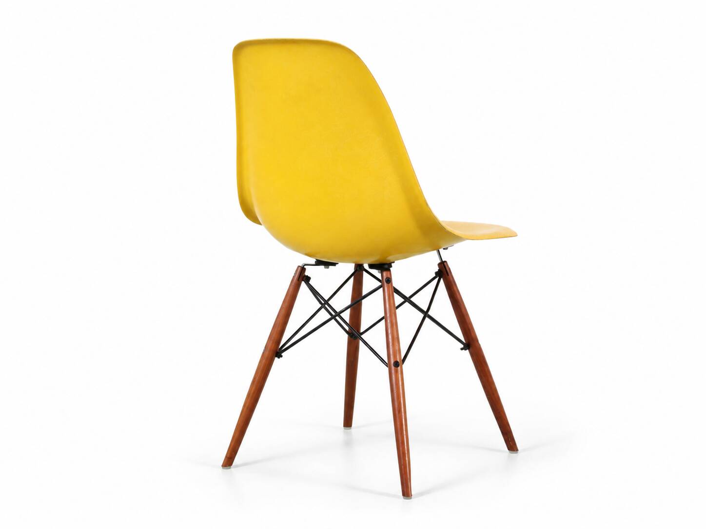 Set of 4 DSW chairs by Charles Eames - yellow fibreglass edition by Herman.