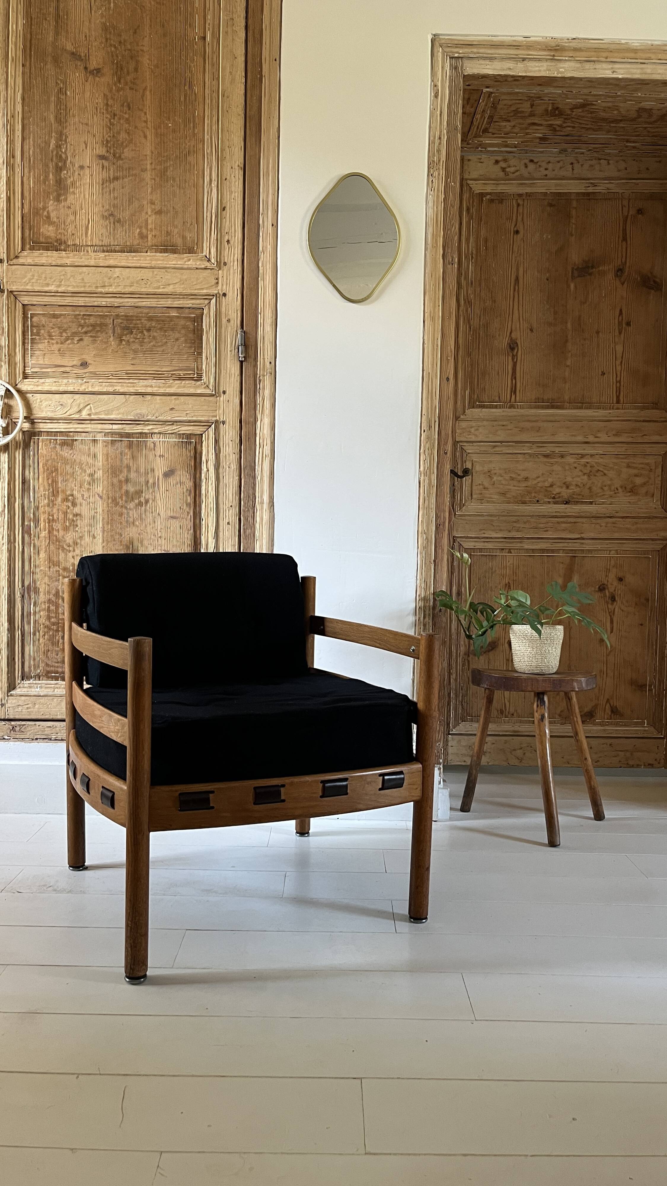 Scandinavian lounge chair COJA in wood and leather, 1960s