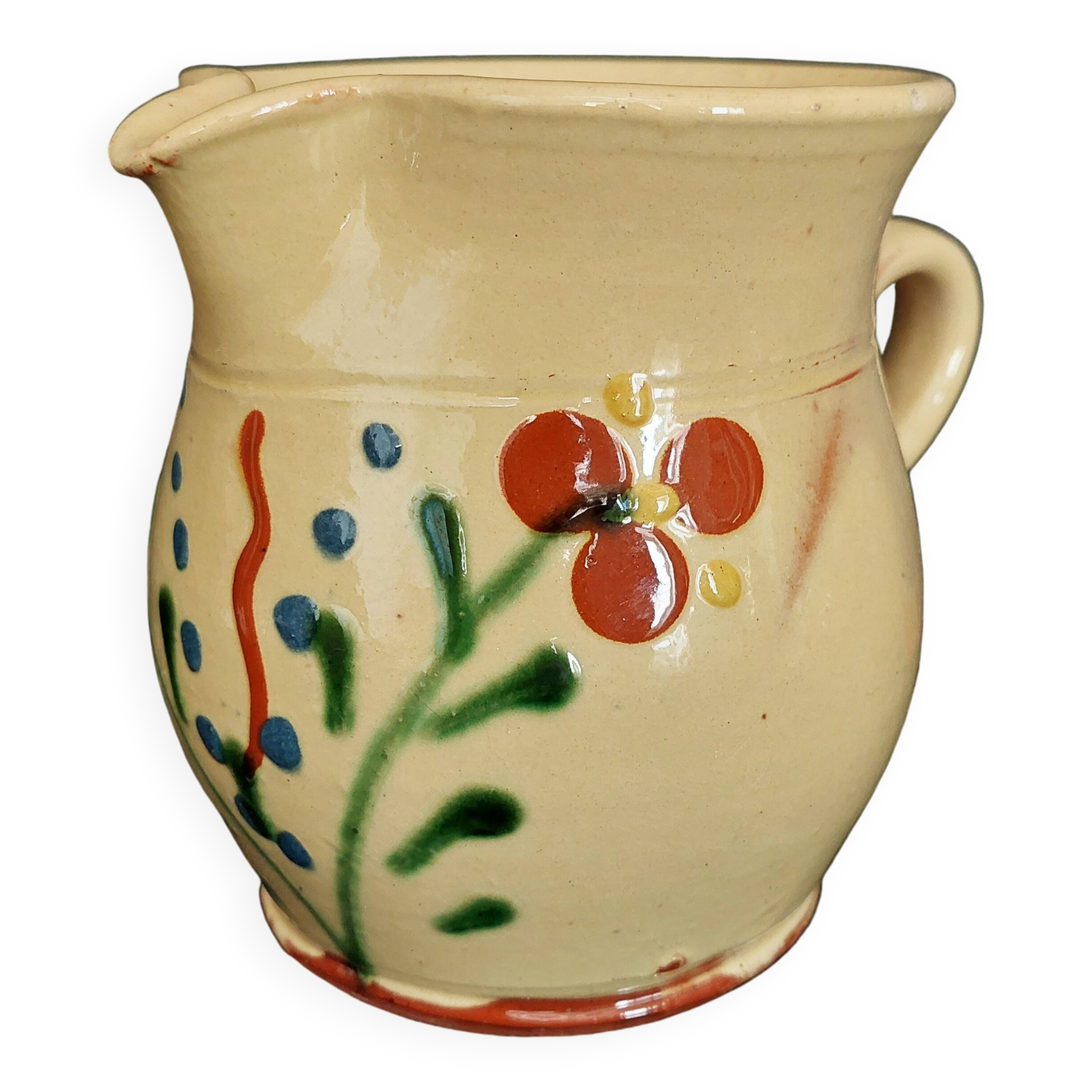 20th century Alsace glazed terracotta pitcher