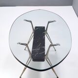 Oval Glass Coffee Table with Portoro Marble and Iron Base, Italy