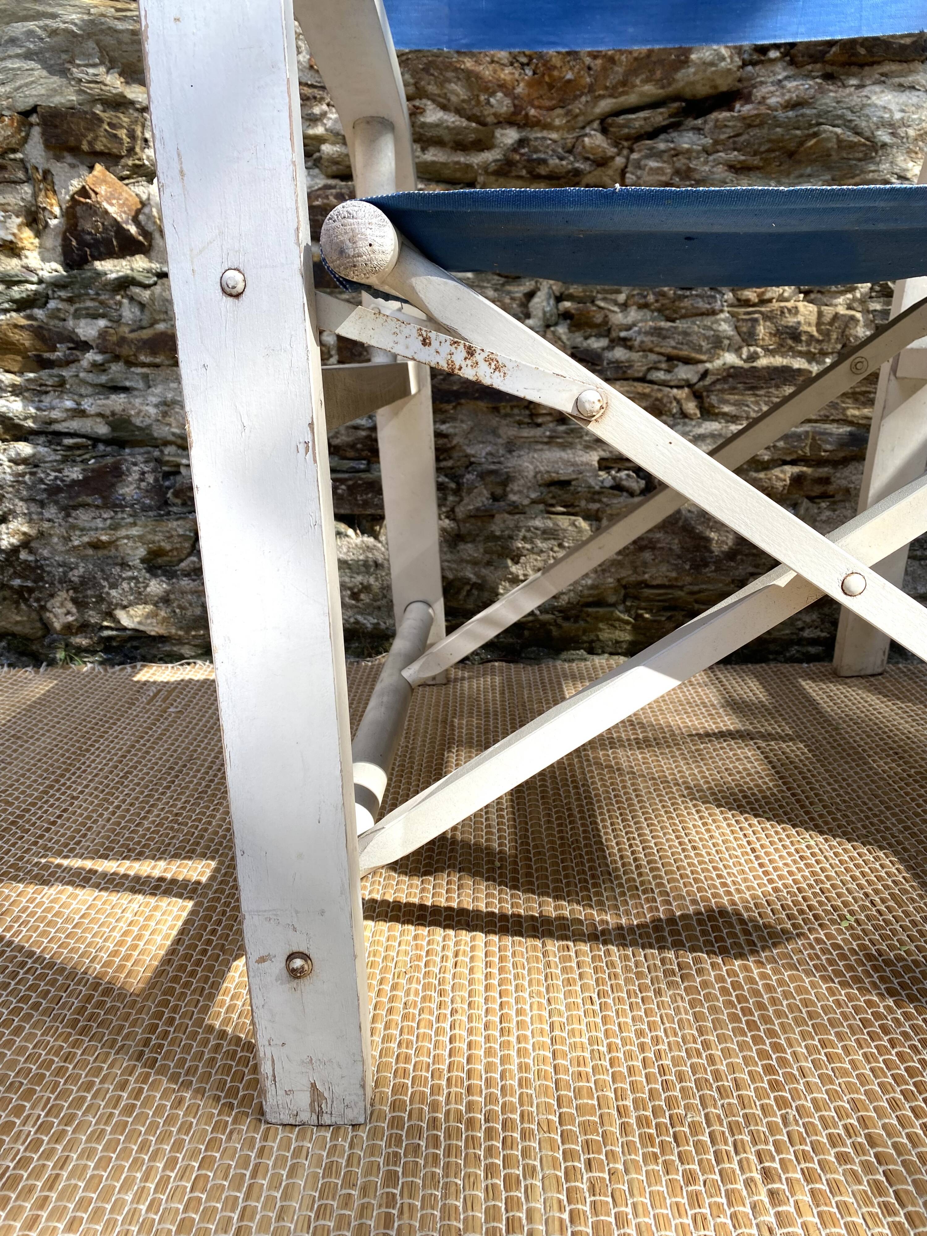 Folding canvas armchair by the sea La Baule 1960s