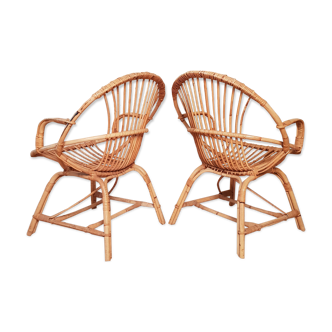 Pair of vintage rattan armchairs