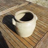 Ancien Pot à Graisse en Grès Beige H 22,5 cm
