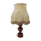 Wooden foot lamp and fringed lampshade