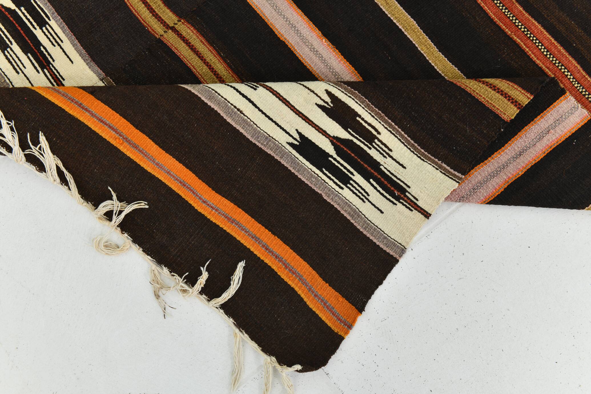 6x10 Dark Brown & Orange Strped Vintage Kilim Rug, 181x305Cm