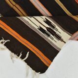 6x10 Dark Brown & Orange Strped Vintage Kilim Rug, 181x305Cm
