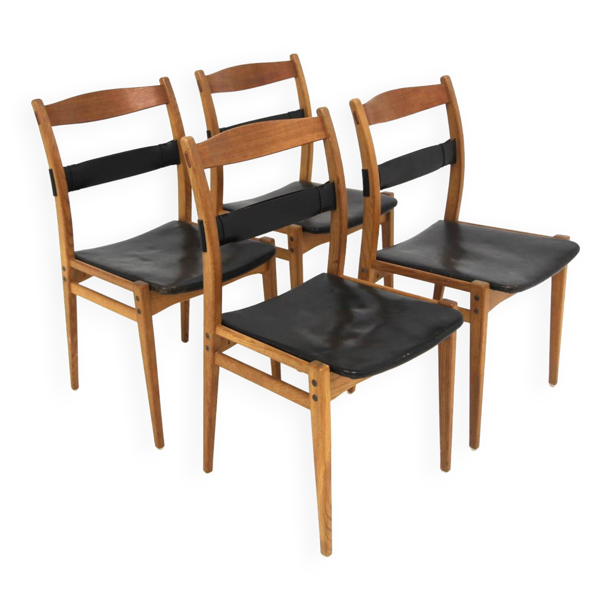 Set of 4 Scandinavian leather chairs "Remus", Yngve Ekström, Swedese, Sweden, 1960