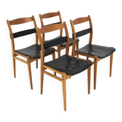 Set de 4 chaises scandinave en cuir ''Remus'', Yngve Ekström, Swedese, Suède, 1960