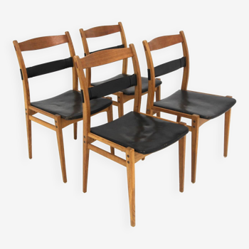 Set of 4 Scandinavian leather chairs "Remus", Yngve Ekström, Swedese, Sweden, 1960