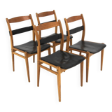 Set of 4 Scandinavian leather chairs "Remus", Yngve Ekström, Swedese, Sweden, 1960