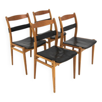 Set de 4 chaises scandinave en cuir "Remus", Yngve Ekström, Swedese, Suède, 1960
