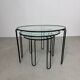 Ensemble de 3 tables gigognes minimalistes en fil de fer et verre, années 1970-1980