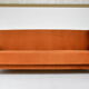 Vintage sofa, convertible couch, fully restored, 1960s, russet orange velvet