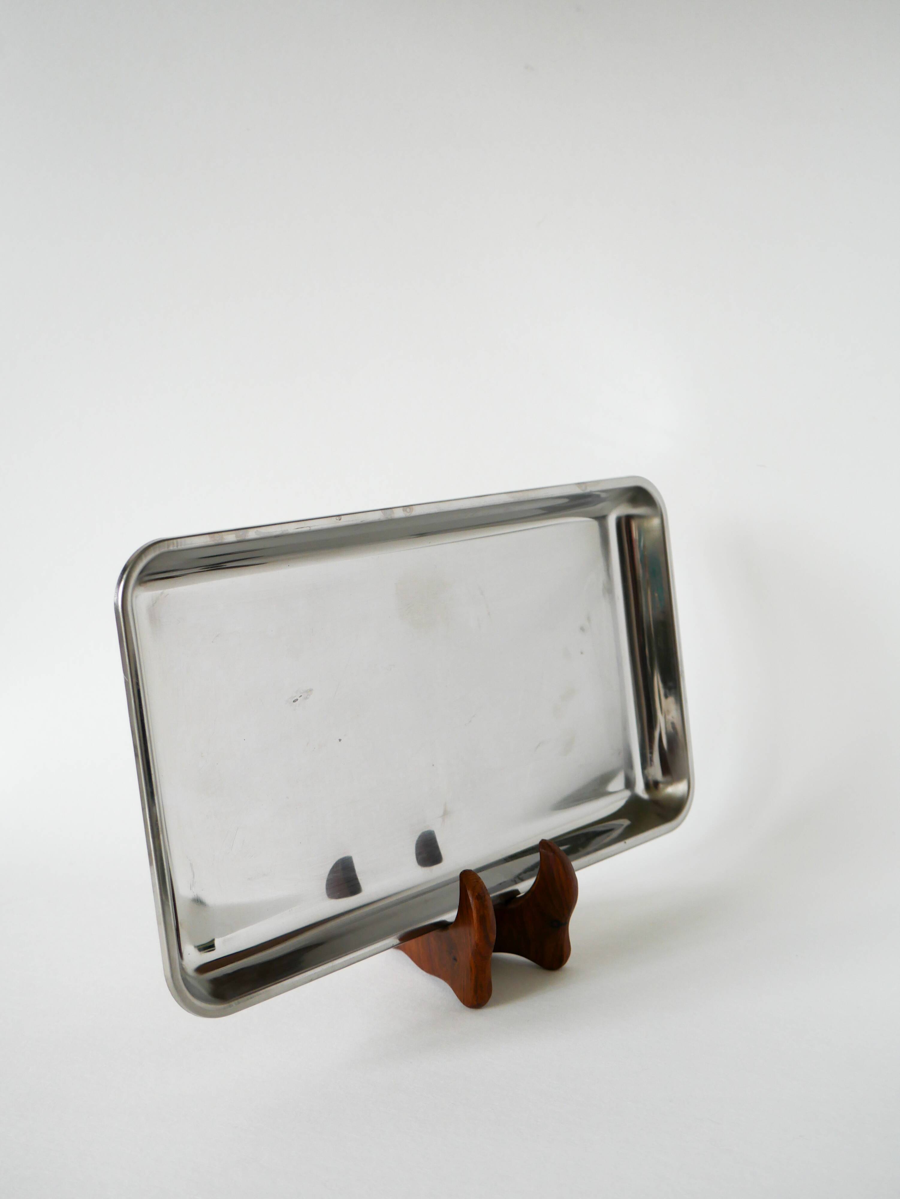 Vintage rectangular stainless steel tray, 1970, 31 x 17.5 cm