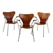 1950s Mid-Century Arne Jacobsen Armchair Teak, by Fritz Hansen, Set of 3
